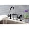 Kingston Brass KS2330RX Industrial Style Bridge Kitchen Faucet with Brass Sprayer, Matte Black KS2330RX - alternate 4